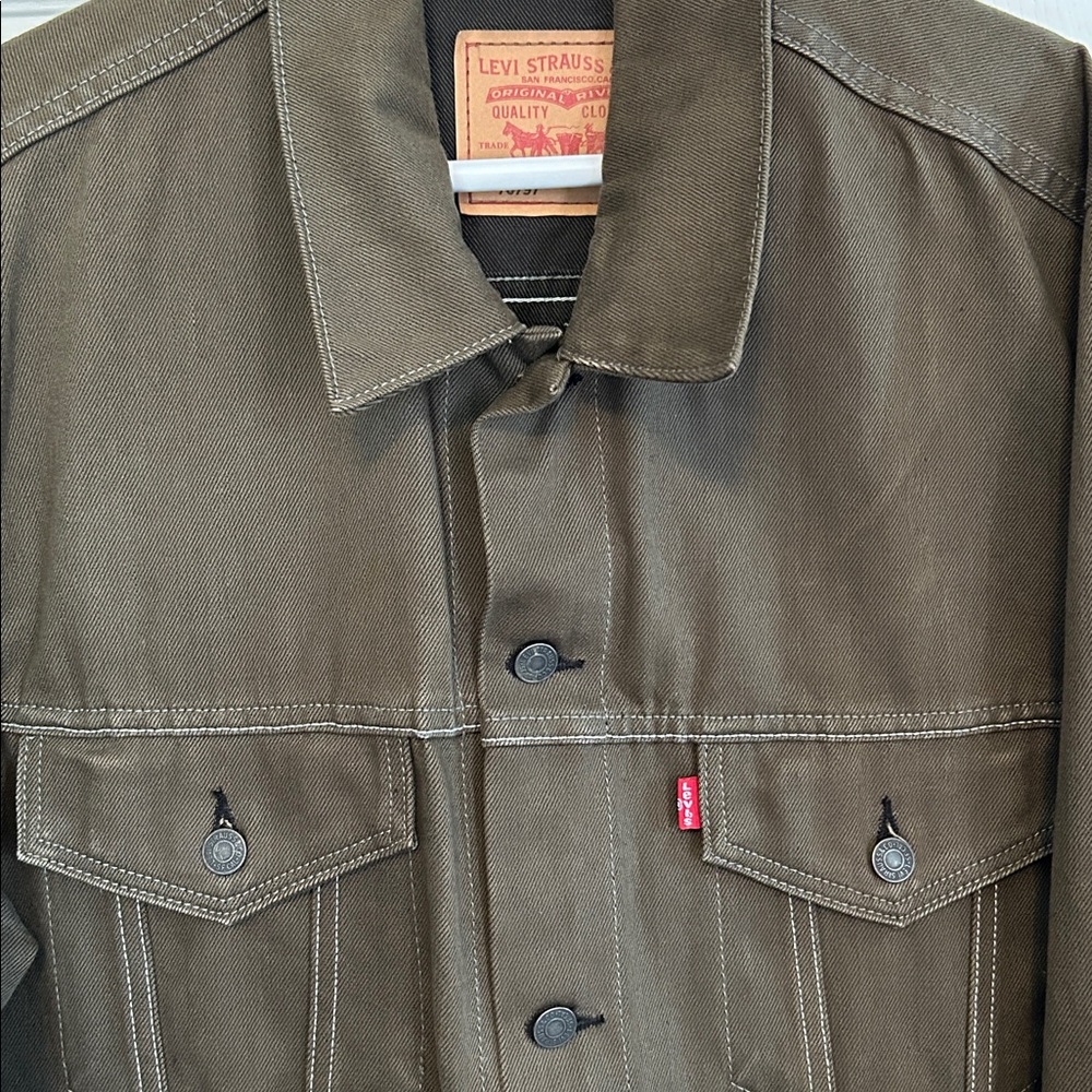 LEVI'S Standard-Fit Olive Green Denim Trucker Jacket XXL - Picture 2 of 8